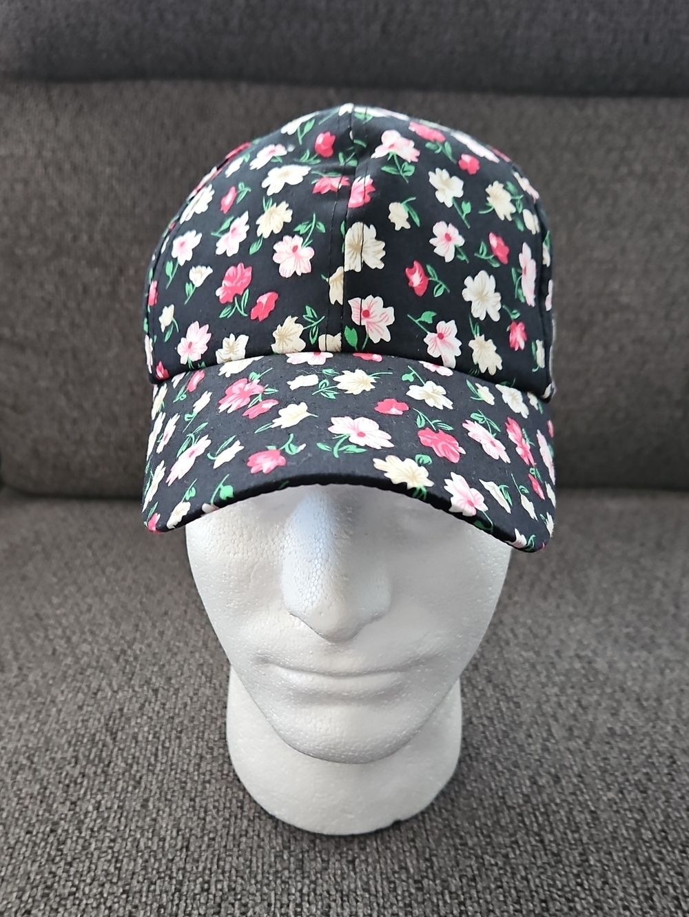 His Or Hers Black Floral Baseball Cap with Pink & White Flowers